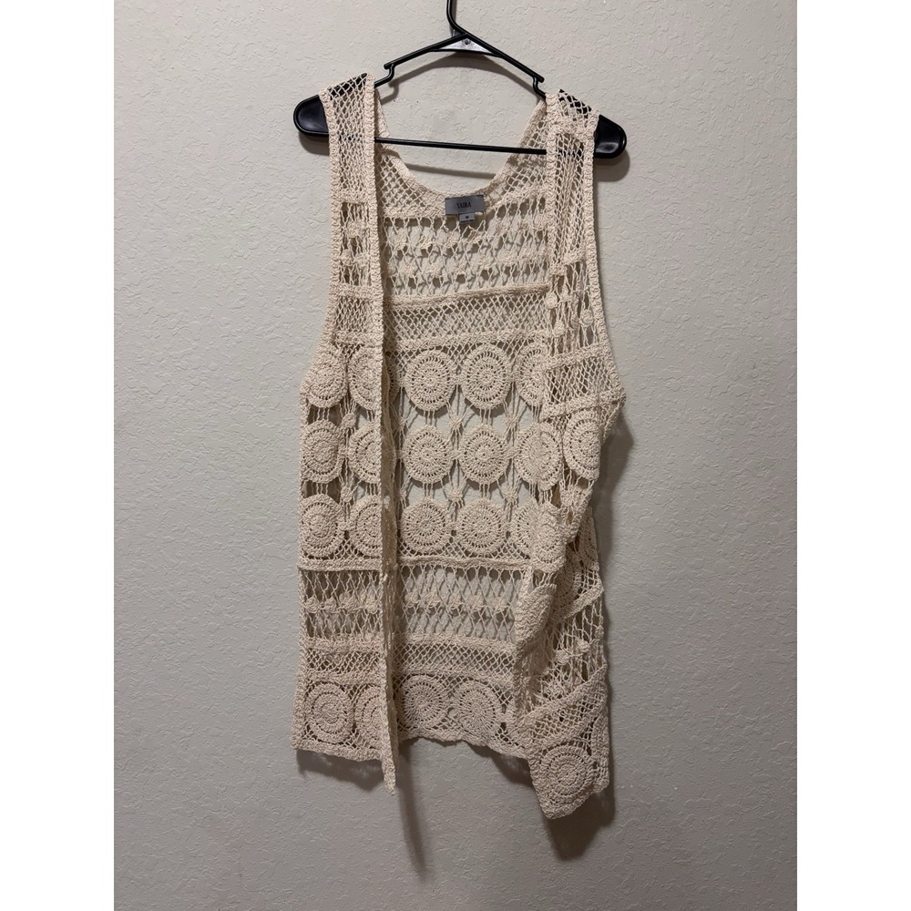 YAIRA Cotton Crochet Duster Open Front Cardigan Tank Top M Coastal Cottagecore - Picture 7 of 13